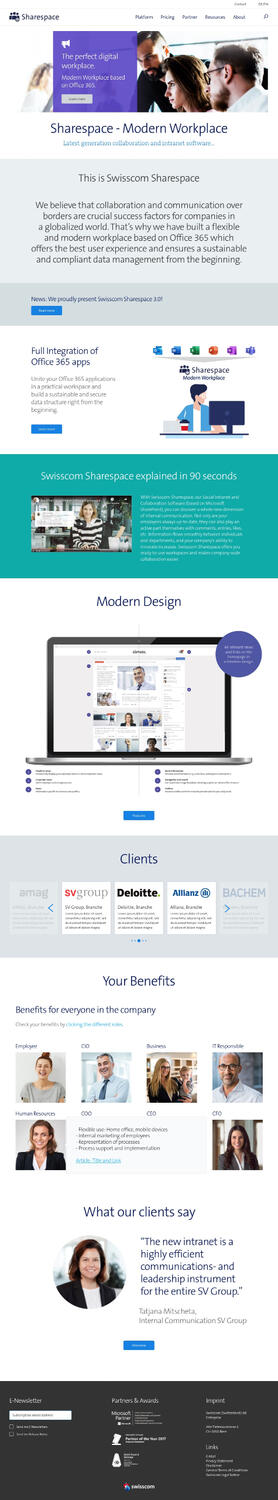 Swisscom Sharespace Modern Workplace – UI/UX Design Realisierung, Web-Entwicklung